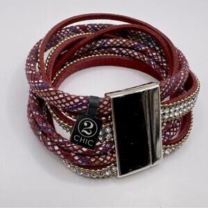 2 Chic Magnetic Wrap Bracelet Maroon Purple Casual Cloth Boho Bohmemian NWT